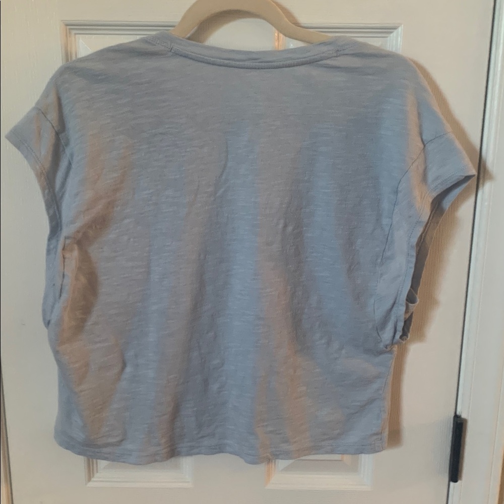 By Anthropologie Light Blue Cotton Blend Women’s V-Neck Shirt Blouse w/Flowers - Picture 8 of 8
